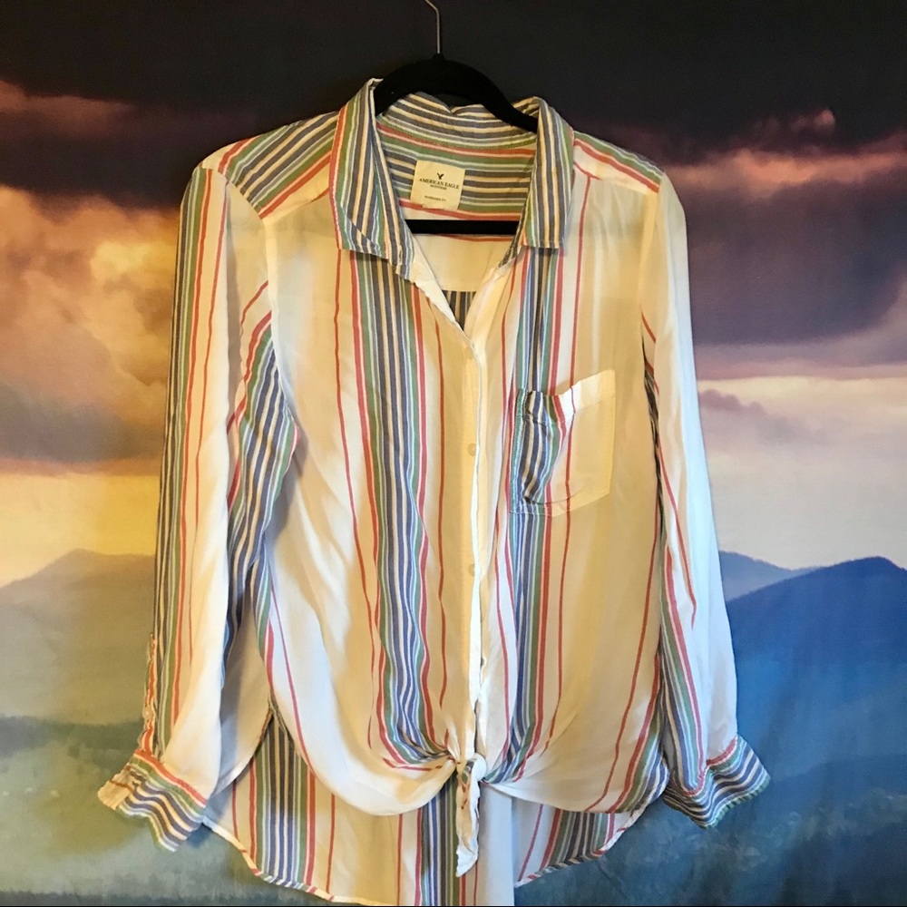 Lightweight AE, STRIPED TIE FRONT TOP